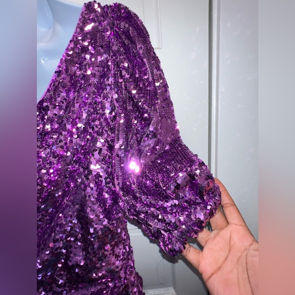 FOR LOVE & LEMONS Purple Pink Madeline Sequin One Shoulder Cocktail Mini Dress ✨ - Picture 7 of 9